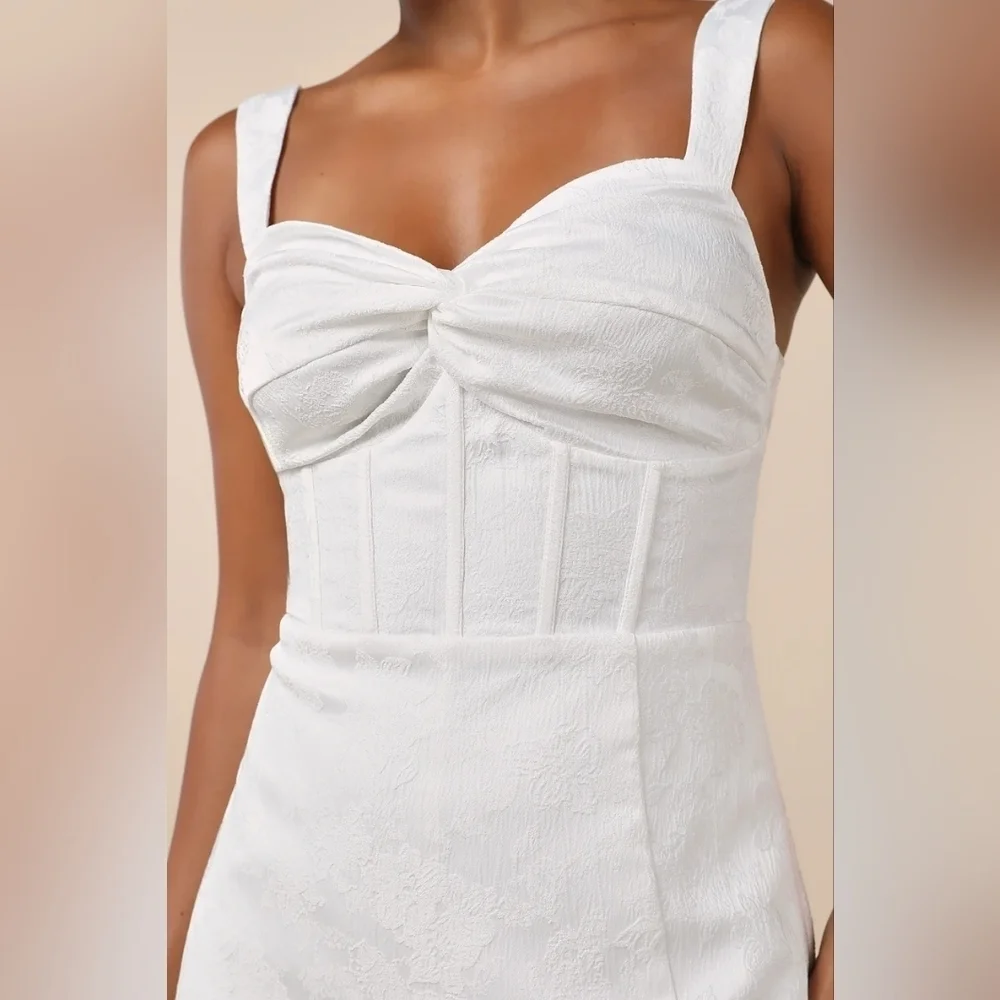 Lulus Elevated Composure White Jacquard Bustier Skort Romper L Wedding Bridal